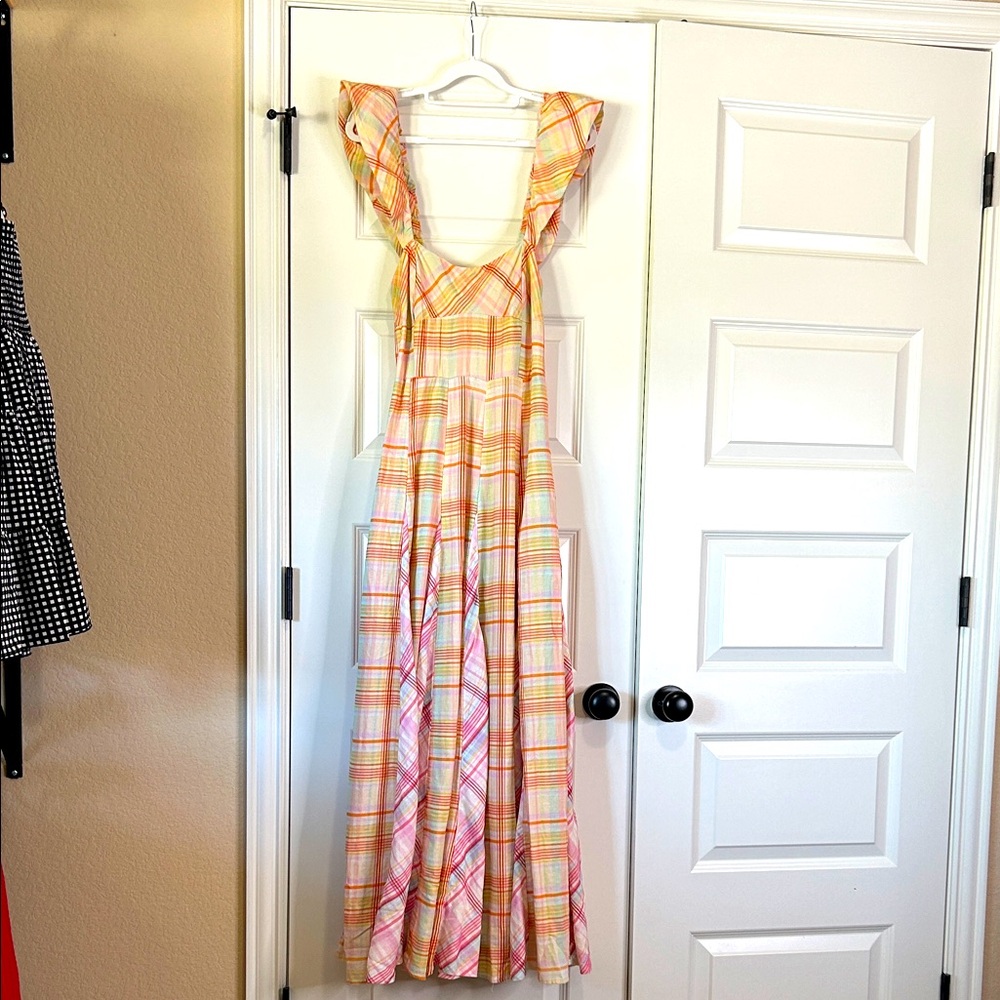Anthropologie Maxi Dress in Yellow, Pink and Cream Plaid